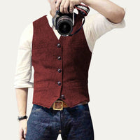 Men's Vintage Button-Up Vest | Notched Hem Tailored View 11
