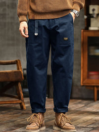 Men's Vintage Cargo Pants with Rolled Cuffs Side