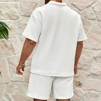 Men's Waffle Knit Half-Zip Polo Set | Shorts Included Front