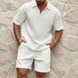 Men's Waffle Knit Half-Zip Polo Set | Shorts Included