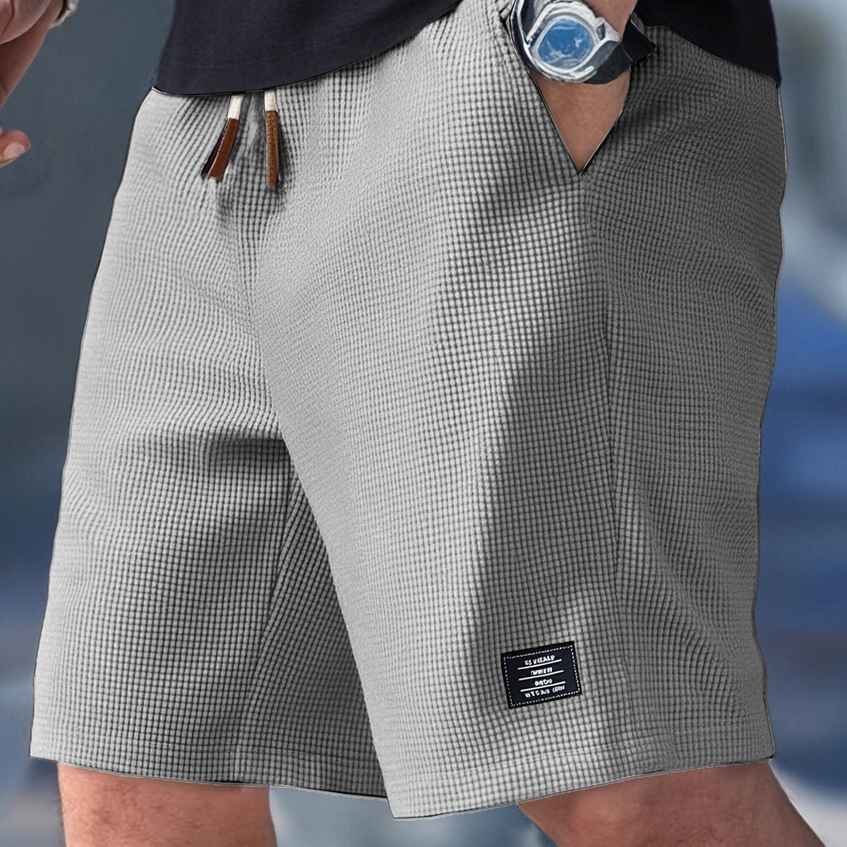 Men's Waffle Knit Relaxed Fit Shorts Pants Close Up
