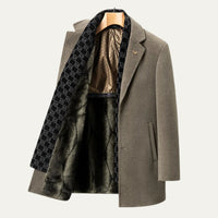 Men's Warm Fur Lined Coat | Scarf Collar Tailored Fit Close Up