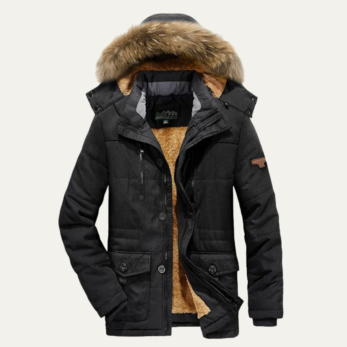 Men's Warm Winter Parka Jacket | Detachable Fur Hood Lined Back