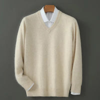 Men's Warm Wool Blend V Neck Knitted Pullover | Loose Fit Back