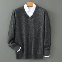 Men's Warm Wool Blend V Neck Knitted Pullover | Loose Fit Close Up