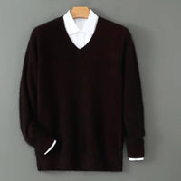 Men's Warm Wool Blend V Neck Knitted Pullover | Loose Fit Lifestyle