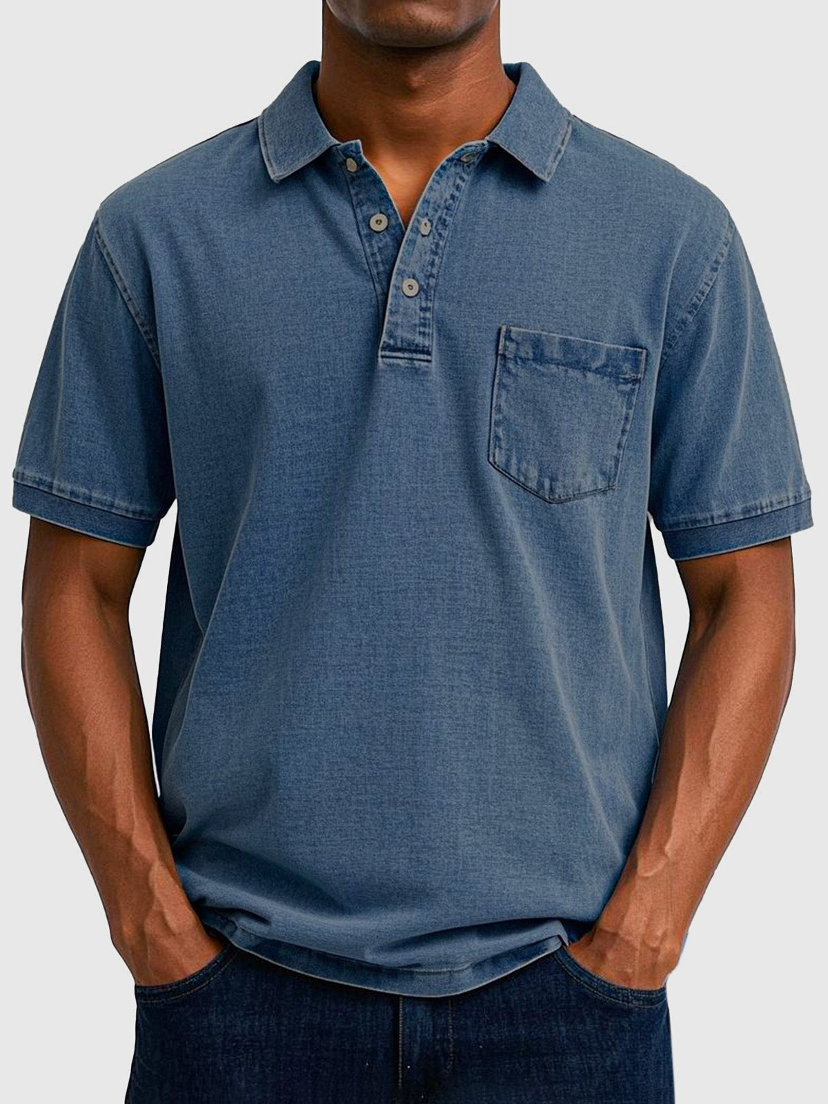 Men's Washed Cotton-Denim Polo Top Back