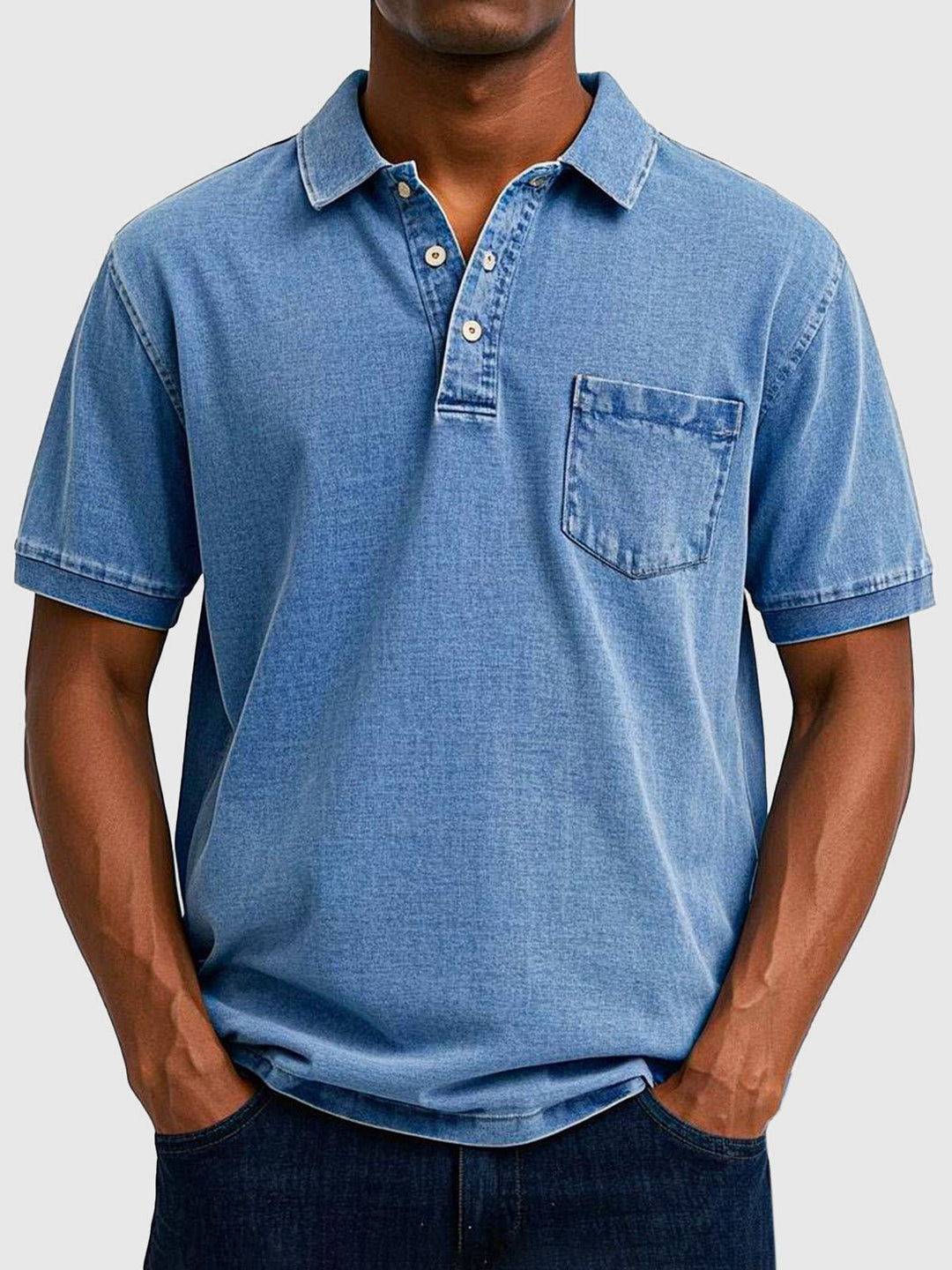 Men's Washed Cotton-Denim Polo Top Hero