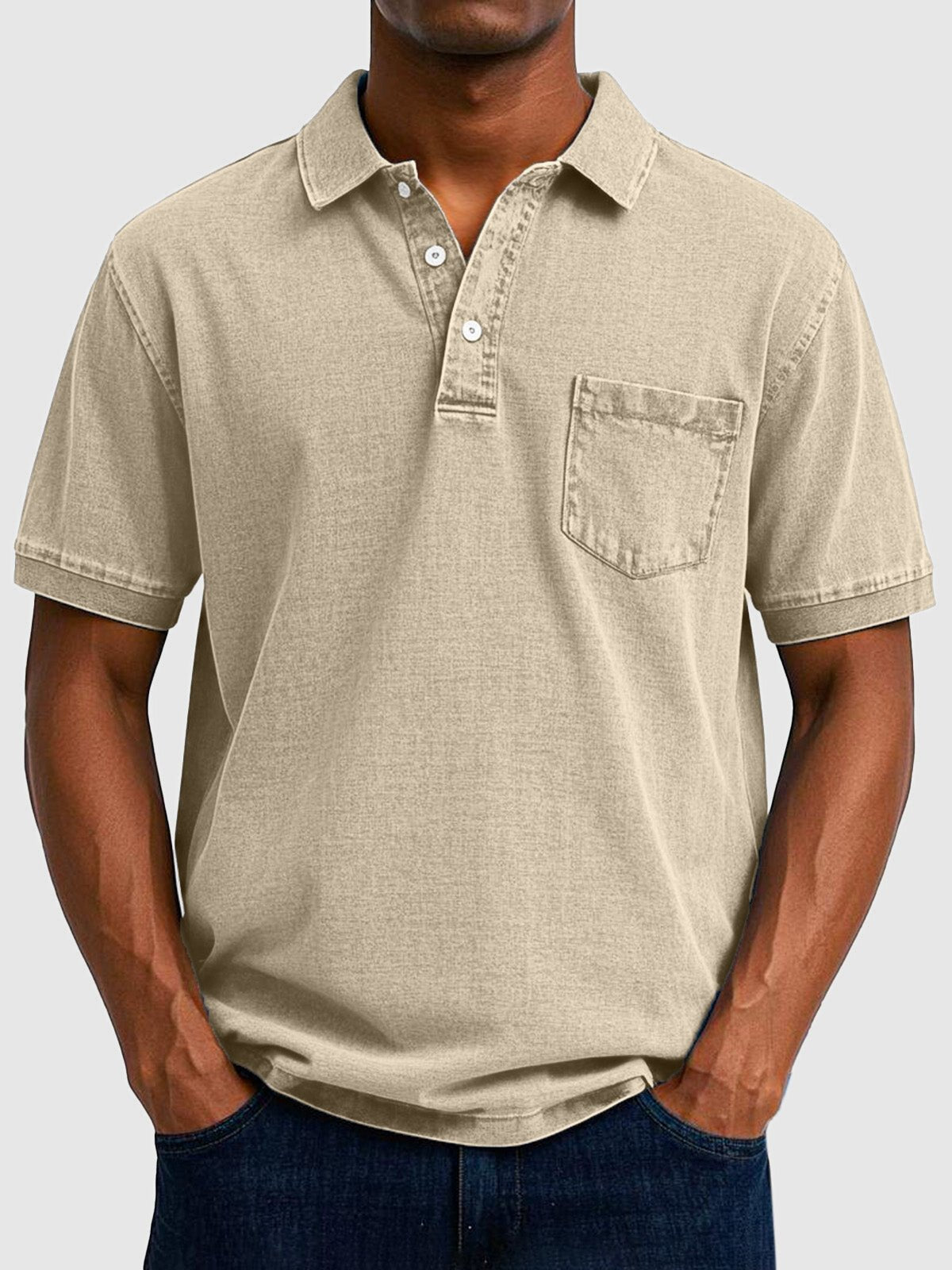 Men's Washed Cotton-Denim Polo Top Lifestyle