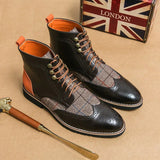 Men's Wingtip Brogue Leather Boots | Suede Panel Oxford
