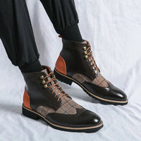 Men's Wingtip Brogue Leather Boots | Suede Panel Oxford Side