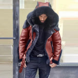 Men's Winter Leather Jacket Fur Collar | Wool Lining