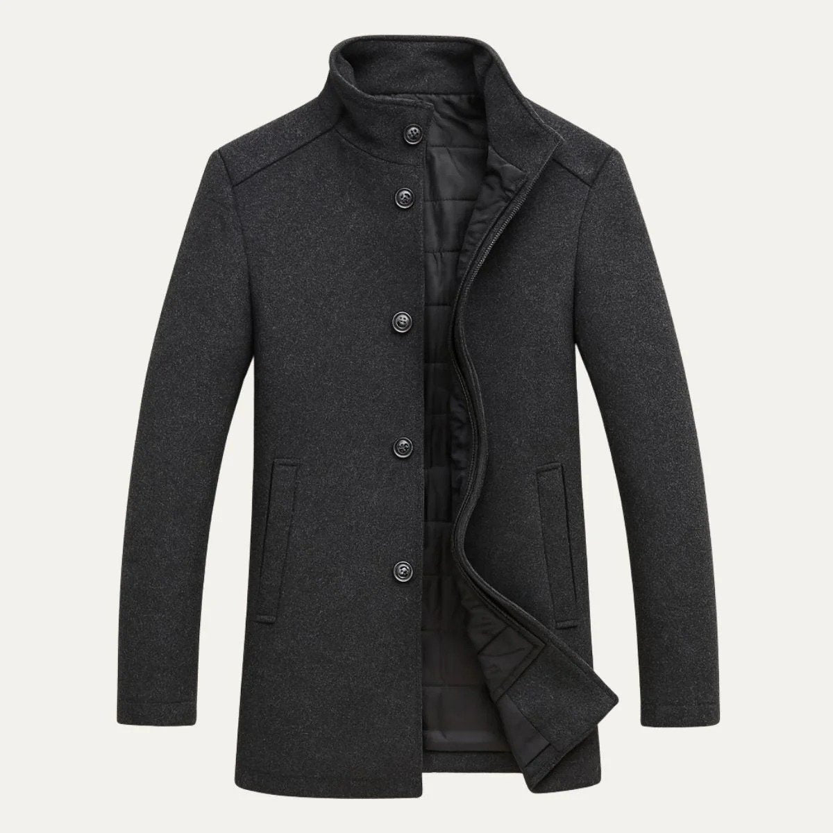 Men's Wool Blend Classic Trench Coat | Detachable Inner Vest Close Up