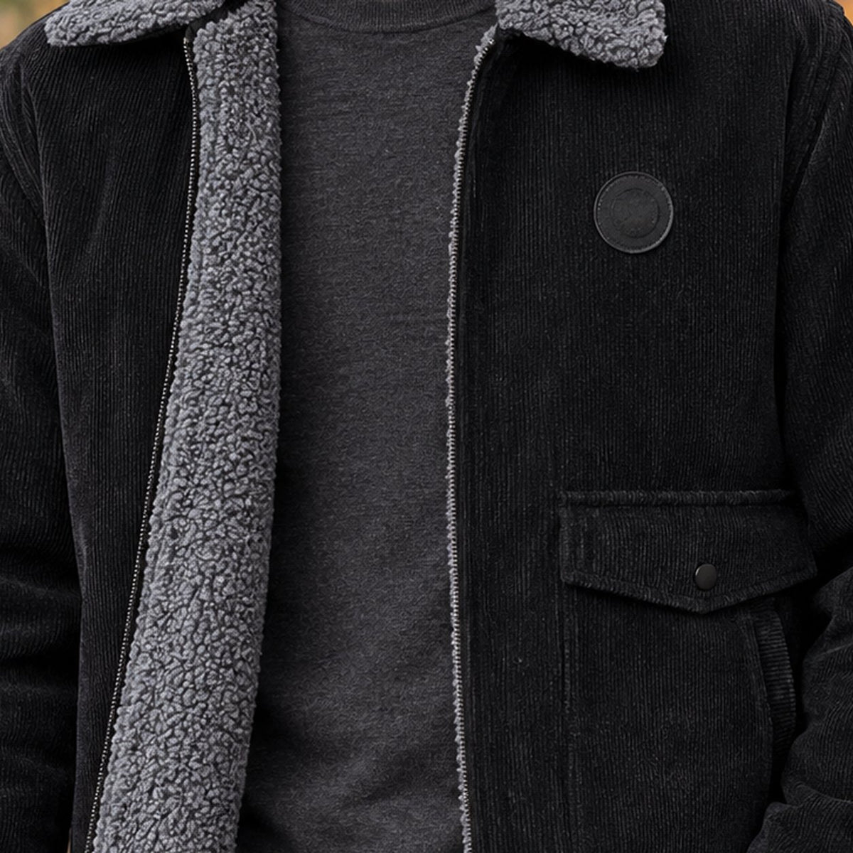 Men's Zip-Front Lined Jacket | Ribbed Cuff Casual Layer Front