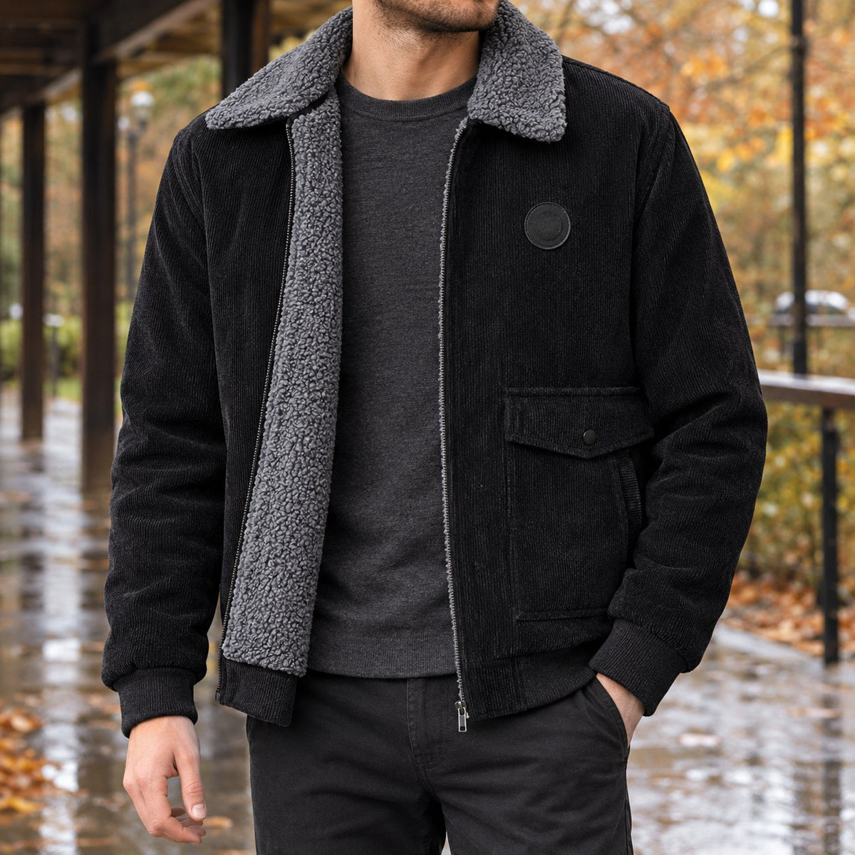 Men's Zip-Front Lined Jacket | Ribbed Cuff Casual Layer Hero