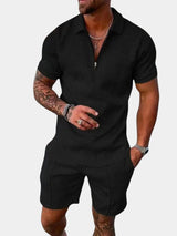 Conjunto de dos piezas para hombre: polo con cremallera y pantalones cortos