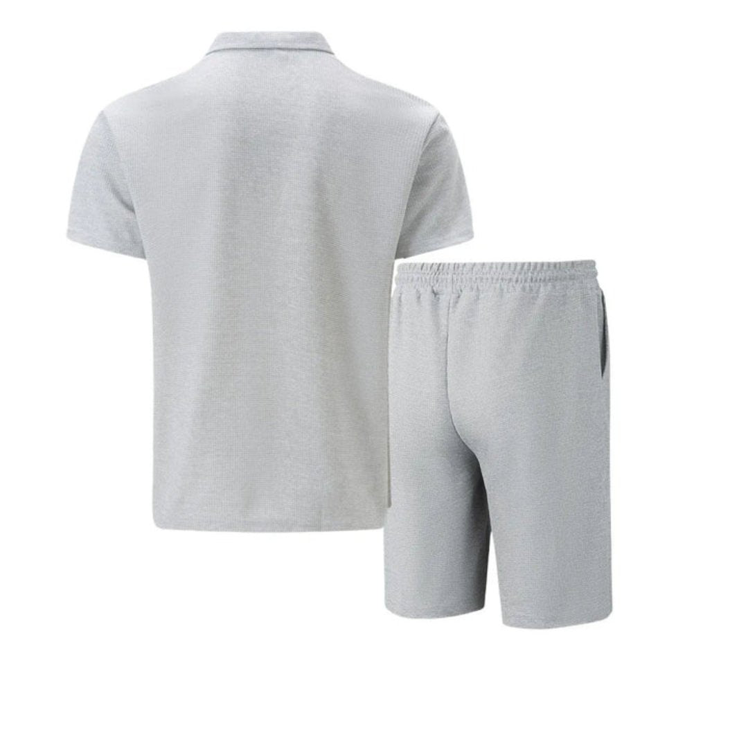 Men's Zip Two Piece Waffle Polo Set Alternate