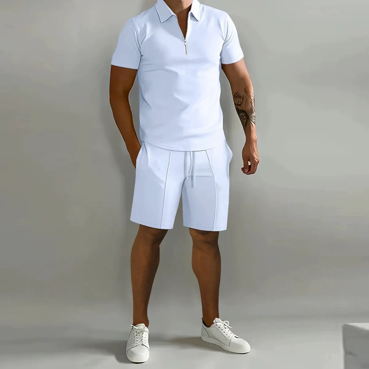 Men's Zip Two Piece Waffle Polo Set View 11