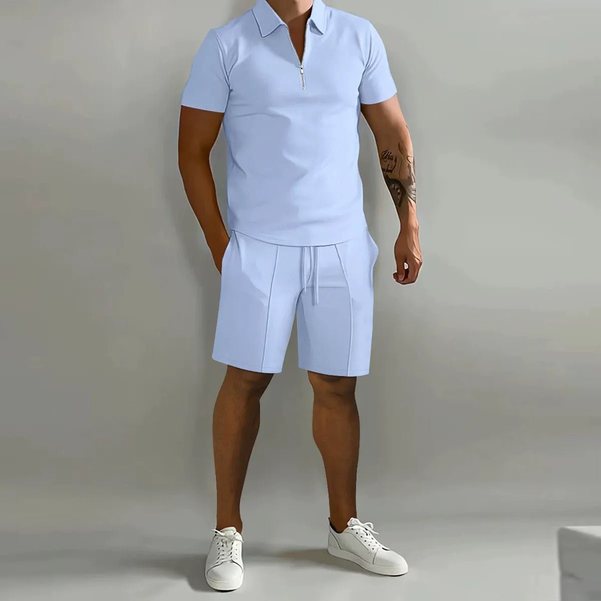 Men's Zip Two Piece Waffle Polo Set View 14