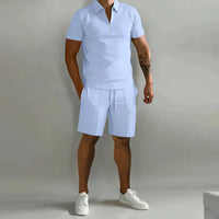 Men's Zip Two Piece Waffle Polo Set View 14