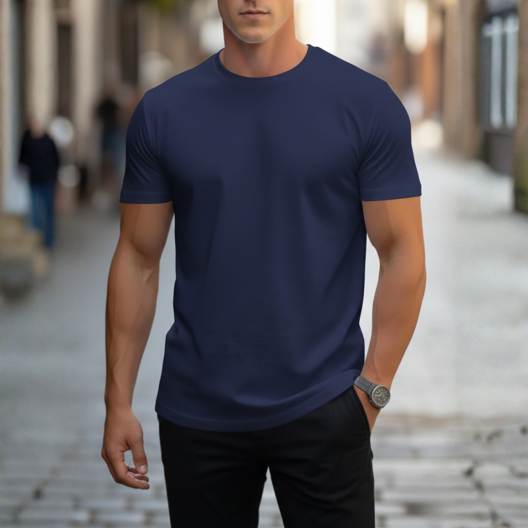 Camiseta de cuello redondo, manga corta, ajuste entallado para hombre