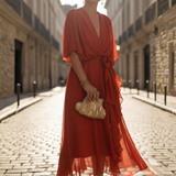 Robe longue à manches courtes en mousseline pour femmes