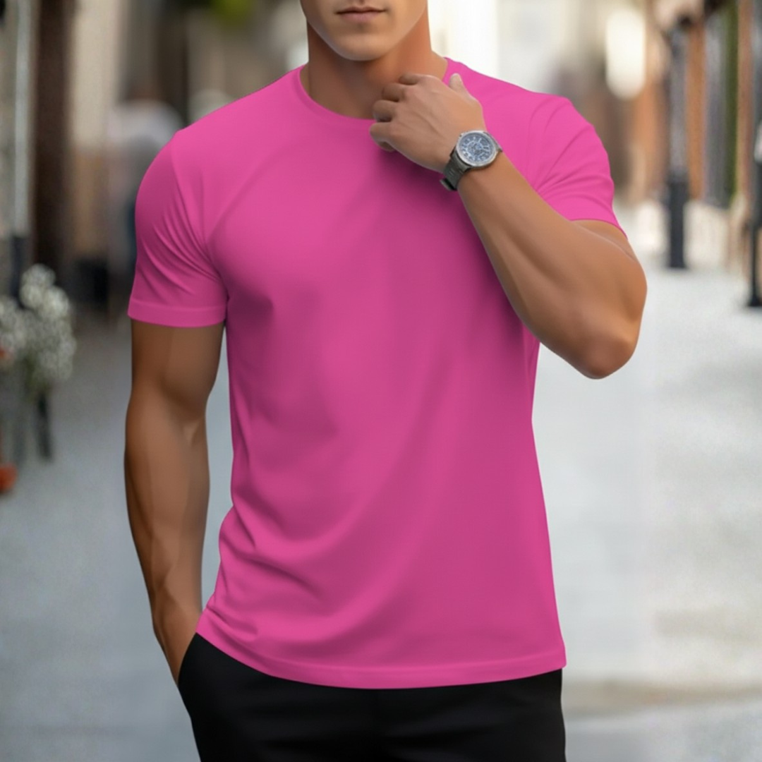 Camiseta de cuello redondo, manga corta, ajuste entallado para hombre