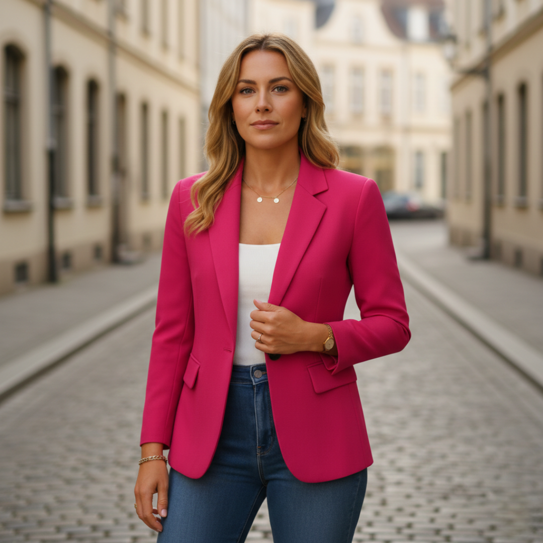 Blazer Single Button Notch Lapel Flap Pockets Slim Fit Women