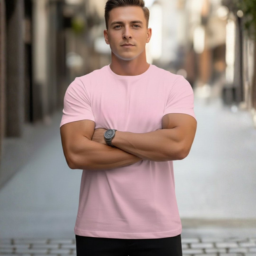 Camiseta de cuello redondo, manga corta, ajuste entallado para hombre