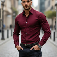 Camisa de botones manga larga ajuste elástico para hombre