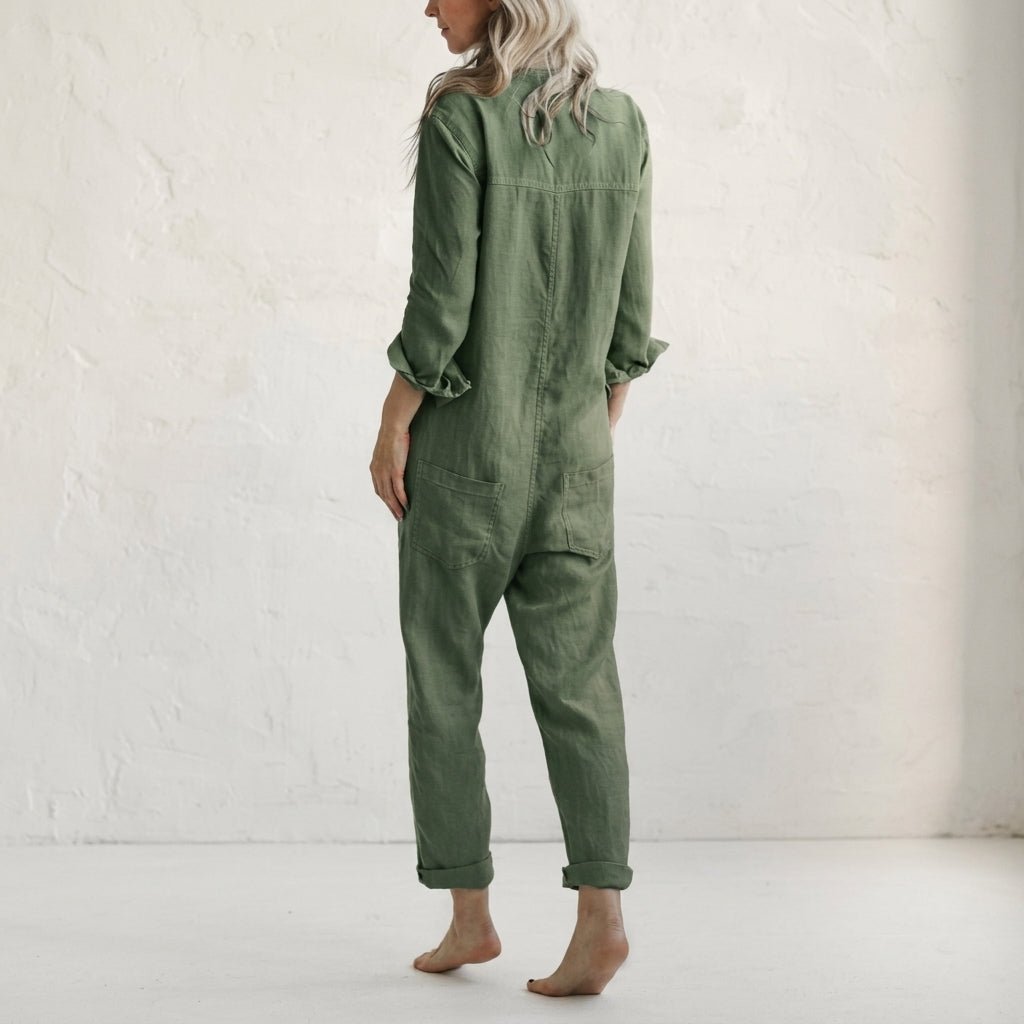 Relaxed Women's Linen Jumpsuits with Pockets Back