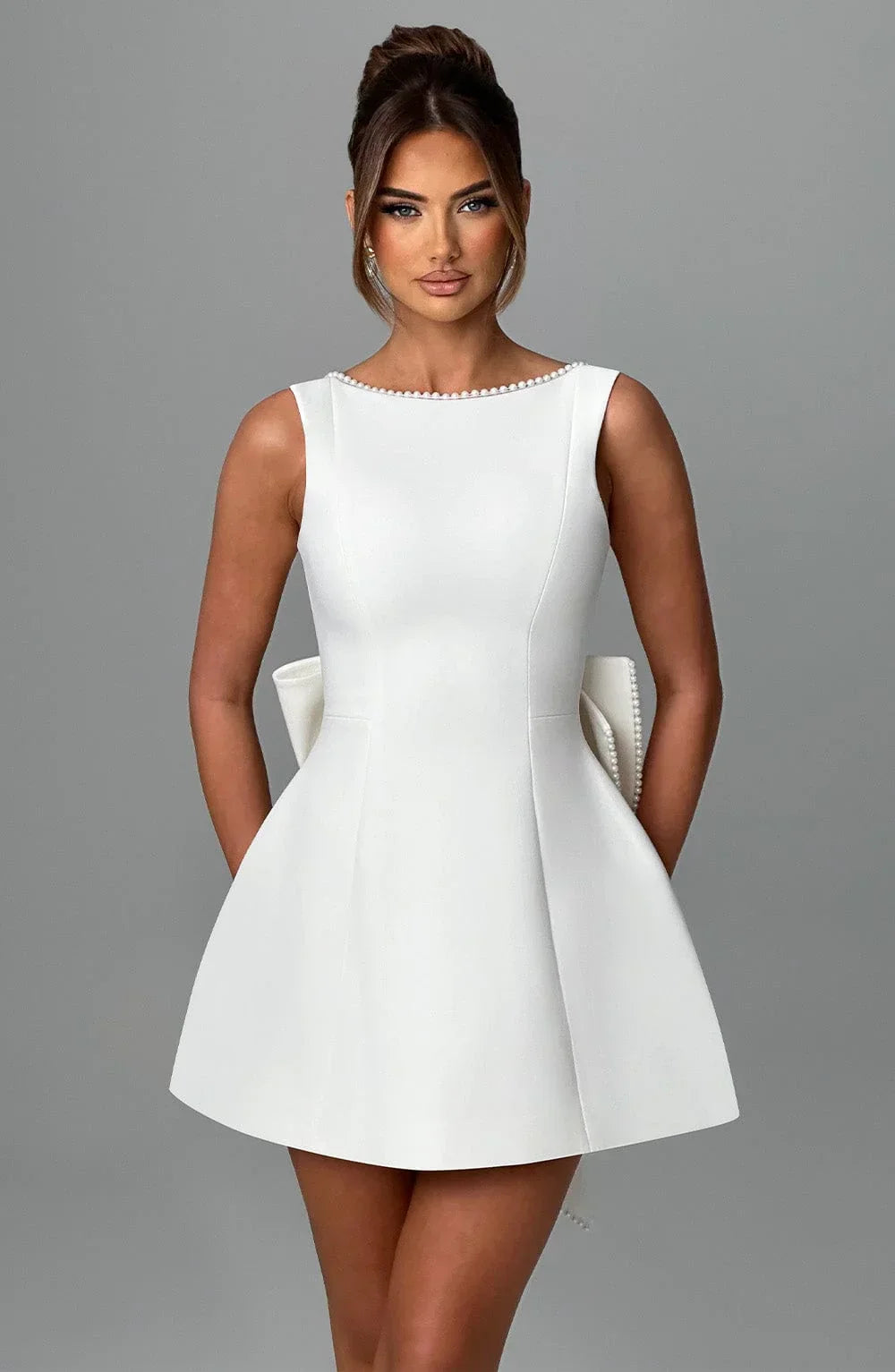 Vestido Mini para Mujer con Lazo en la Espalda y Sin Mangas