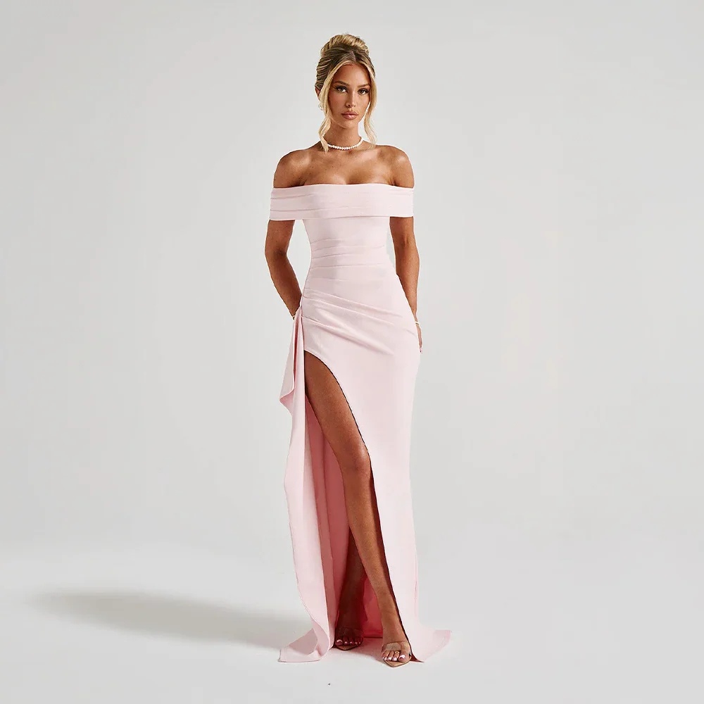 Vestido Maxi para Mujer con Hombros Descubiertos y Abertura Alta – Formal de Noche