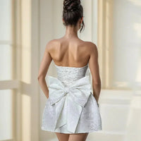 Vestido corto de jacquard para mujer, sin tirantes, sin espalda, sin mangas, con lazo