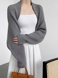 Pull shrug pour femme, manches longues, coupe régulière, ouverture devant