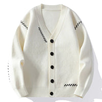 Unisex Cotton Cardigan | Contrast Stitch V-Neck Button-Up Side