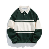 Unisex Cotton Polo Sweatshirt | Striped Varsity Relaxed Fit