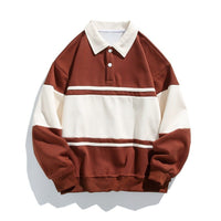 Unisex Cotton Polo Sweatshirt | Striped Varsity Relaxed Fit Lifestyle