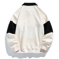 Unisex Cotton Polo Sweatshirt | Striped Varsity Relaxed Fit Side