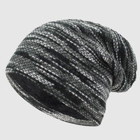 Unisex Slouchy Striped Winter Beanie | Wool Knit Front