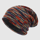 Bonnet d’hiver unisexe en maille de laine à rayures, coupe ample affaissée