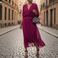Robe longue à manches courtes en mousseline pour femmes