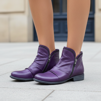Bottes chevilles pour femmes en cuir synthétique orthopédique à double fermeture éclair et fronces