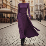 Vestido largo de mujer con nudo lateral, manga larga y hasta el suelo