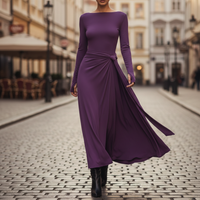 Vestido largo de mujer con nudo lateral, manga larga y hasta el suelo