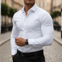 Camisa de botones manga larga ajuste elástico para hombre