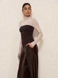 Women's 2 in 1 Mock Neck Color Block Jersey Top | Long Sleeve Back