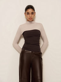 Women's 2 in 1 Mock Neck Color Block Jersey Top | Long Sleeve Hero