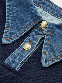 Women's 2 in 1 Panel Lapel Sweater | Denim Contrast Collar Side