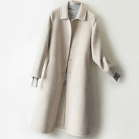 Women's A-Line Long Coat | Point Collar Wool Blend Side